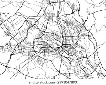 Vector city map of Mianyang in the People's Republic of China (PRC) with black roads isolated on a white background.