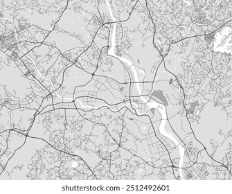 Mapa da cidade vetorial de Mianyang em República Popular da China com estradas pretas isoladas sobre um fundo cinza.