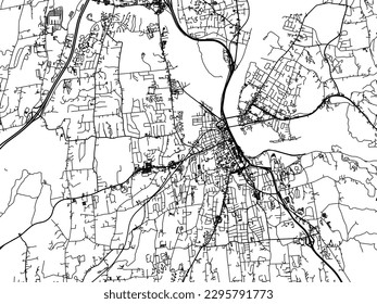 Mapa de la ciudad vectorial de Middletown Connecticut en los Estados Unidos de América con carreteras negras aisladas en un fondo blanco.