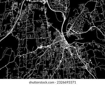 Mapa de la ciudad vectorial de Middletown Connecticut en los Estados Unidos de América con caminos blancos aislados en un fondo negro.