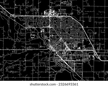 Vector city map of Midland Michigan in the United States of America with white roads isolated on a black background.