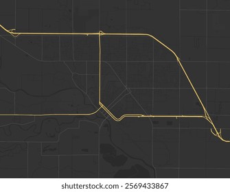 Vector city map of Midland Michigan in the United States of America with yellow roads isolated on a brown background.