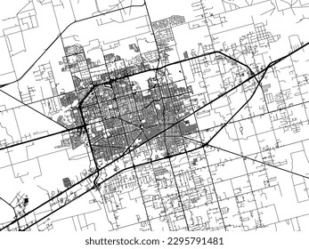 Vector city map of Midland Texas in the United States of America with black roads isolated on a white background.