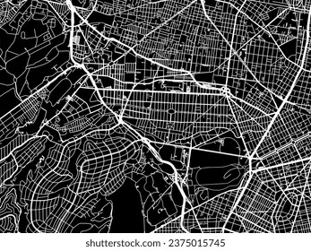 Vector city map of Miguel Hidalgo in Mexico with white roads isolated on a black background.