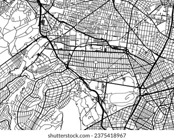 Vector city map of Miguel Hidalgo in Mexico with black roads isolated on a white background.