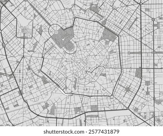 Vector city map of Milan Centro in Italy with black roads isolated on a grey background.