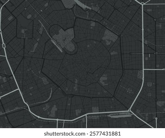 Vector city map of Milan Centro in Italy with white roads isolated on a grey background.