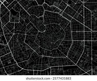 Vector city map of Milan Centro in Italy with white roads isolated on a black background.