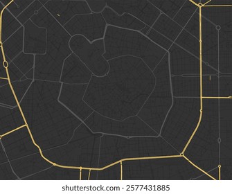 Vector city map of Milan Centro in Italy with yellow roads isolated on a brown background.