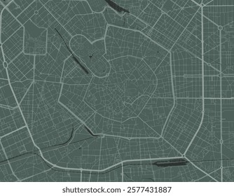 Vector city map of Milan Centro in Italy with white roads isolated on a green background.