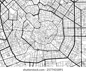 Vector city map of Milan Centro in Italy with black roads isolated on a white background.