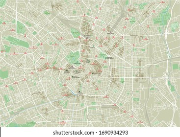 Vector city map of Milan with well organized separated layers.