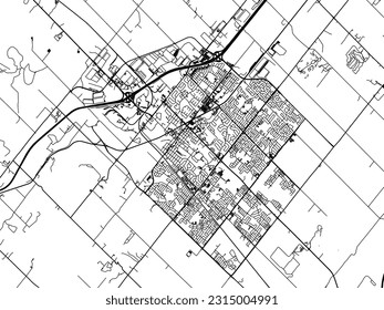 Stadtplan von Milton Ontario in Kanada mit schwarzen Straßen einzeln auf weißem Hintergrund.