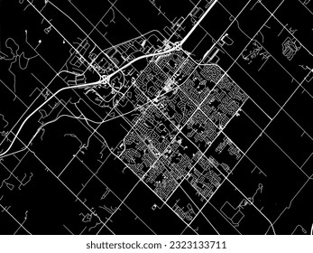 Mapa de la ciudad vectorial de Milton Ontario en Canadá con caminos blancos aislados en un fondo negro.