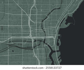 Vector city map of Milwaukee Center Wisconsin in the United States of America with white roads isolated on a green background