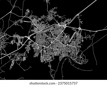 Vector city map of Minatitlan in Mexico with white roads isolated on a black background.