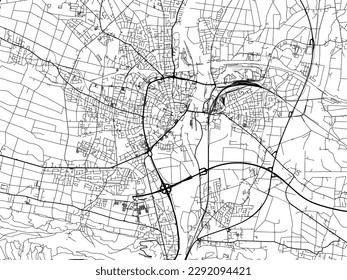 Vector city map of Minden in the Germany with black roads isolated on a white background.