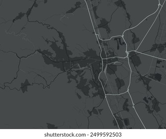 Vector city map of Miskolc in Hungary with white roads isolated on a grey background.