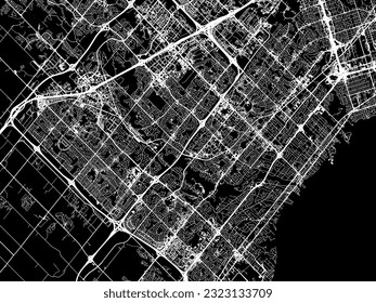 Vector city map of Mississauga Ontario in Canada with white roads isolated on a black background.