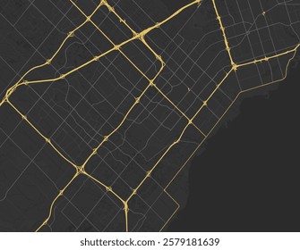 Vector city map of Mississauga Ontario in Canada with yellow roads isolated on a brown background.