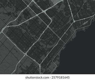 Vector city map of Mississauga Ontario in Canada with white roads isolated on a grey background.