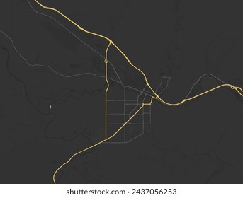 Stadtplan von Missoula Montana in den Vereinigten Staaten von Amerika mit gelben Straßen isoliert auf einem braunen Hintergrund.