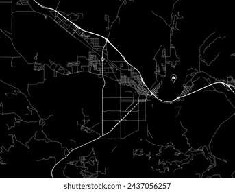 Stadtplan von Missoula Montana in den Vereinigten Staaten von Amerika mit weißen Straßen isoliert auf einem schwarzen Hintergrund.