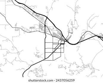 Stadtplan von Missoula Montana in den Vereinigten Staaten von Amerika mit schwarzen Straßen auf einem weißen Hintergrund.