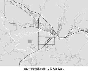 Stadtplan von Missoula Montana in den Vereinigten Staaten von Amerika mit schwarzen Straßen isoliert auf einem grauen Hintergrund.