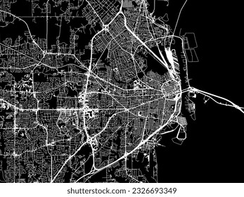 Vector city map of Mobile Alabama in the United States of America with white roads isolated on a black background.