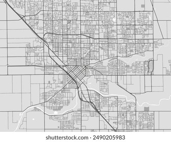 Vector city map of Modesto California in the United States of America with black roads isolated on a grey background.