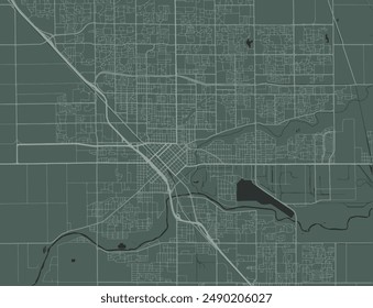 Vector city map of Modesto California in the United States of America with white roads isolated on a green background.