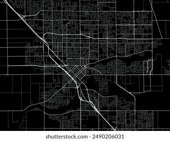 Vector city map of Modesto California in the United States of America with white roads isolated on a black background.