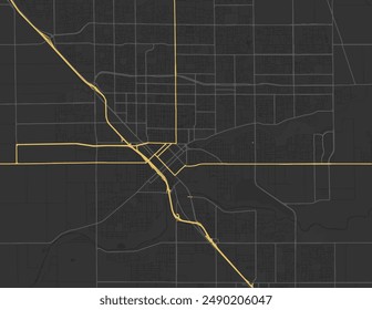 Vector city map of Modesto California in the United States of America with yellow roads isolated on a brown background.