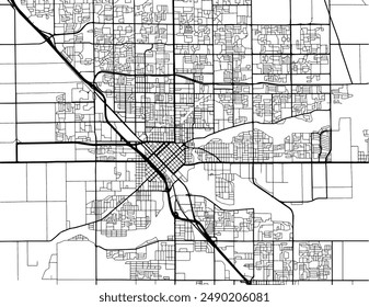 Vector city map of Modesto California in the United States of America with black roads isolated on a white background