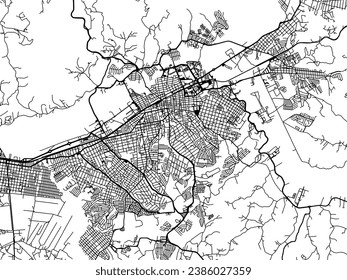 Vector city map of Mogi das Cruzes in Brazil with black roads isolated on a white background.