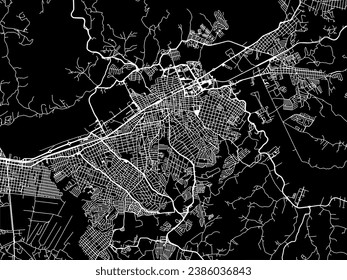 Vector city map of Mogi das Cruzes in Brazil with white roads isolated on a black background.