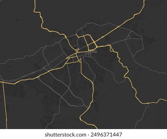 Vector city map of Mogi das Cruzes in Brazil with yellow roads isolated on a brown background.