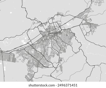 Vector city map of Mogi das Cruzes in Brazil with black roads isolated on a grey background.