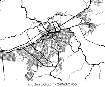 Vector city map of Mogi das Cruzes in Brazil with black roads isolated on a white background.