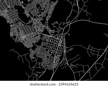 Vector city map of Mokopane in South Africa with white roads isolated on a black background.