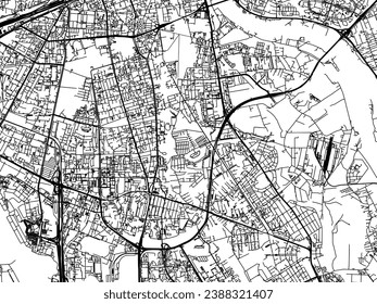 Mapa de la ciudad vectorial de Mokotow en Polonia con carreteras negras aisladas en un fondo blanco.