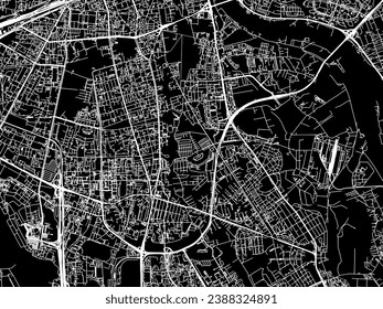 Vector city map of Mokotow in Poland with white roads isolated on a black background.