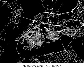Vector city map of Mokpo in the South Korea with white roads isolated on a black background.