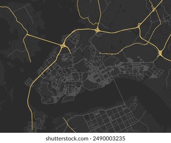 Vector city map of Mokpo in the South Korea with yellow roads isolated on a brown background.