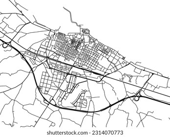 Mapa vectorial de la ciudad de Molfetta en Italia con carreteras negras aisladas en un fondo blanco.