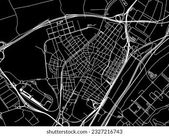 Mapa vectorial de la ciudad de Mollet del Valles en España con carreteras blancas aisladas en un fondo negro.