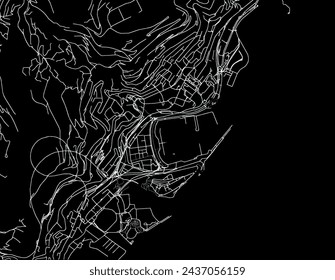 Vector city map of Monaco in France with white roads isolated on a black background.