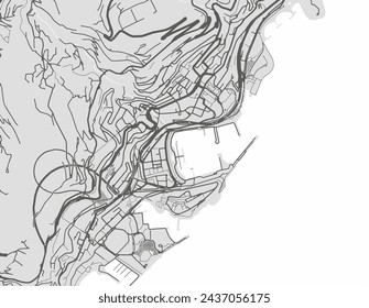 Vector city map of Monaco in France with black roads isolated on a grey background.