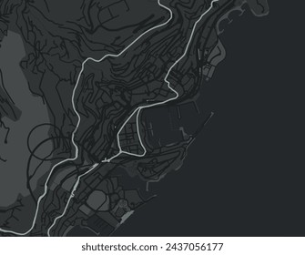 Vector city map of Monaco in France with white roads isolated on a grey background.